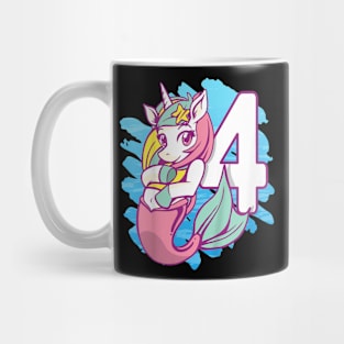 Kids Unicorn Mermaid 4Th Birthday I'M 4 Daughter Girl'S Birthday Mug